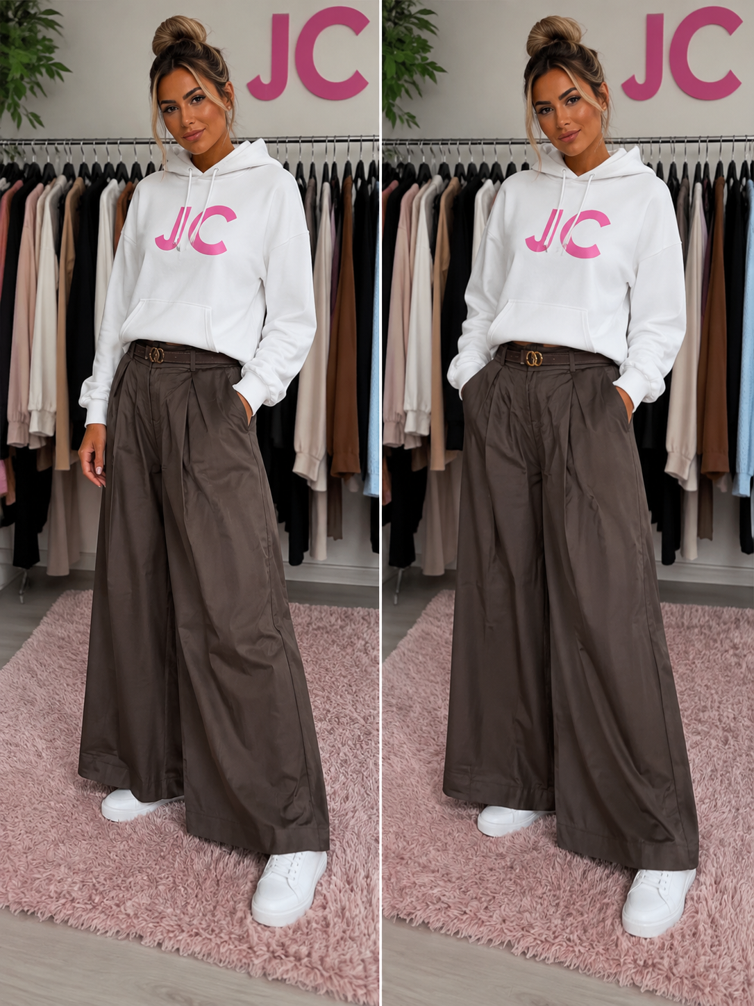 Smart wide leg belt trousers